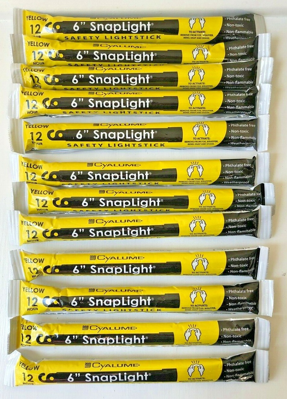 Lot 12 Yellow Cyalume 12H Lightsticks Emergency Survival Prepper Bug Out EX 2024