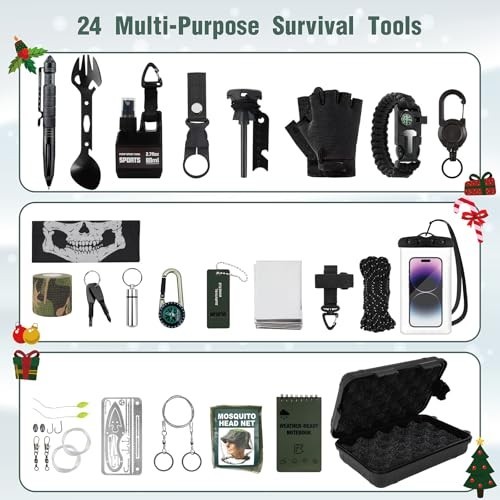 24-in-1 Survival Kit Multi-Tool Set for Camping, Hiking, Fishing & Hunting – Gre