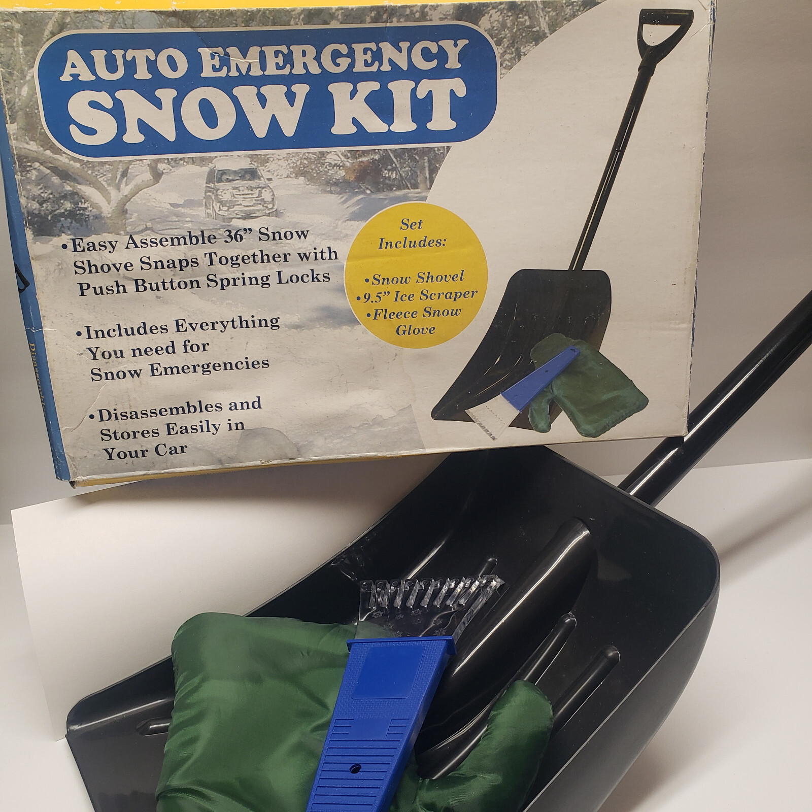 Snow Shovel 36″ Ice Scraper 9.5″ Fleece Glove Auto Emergency Kit