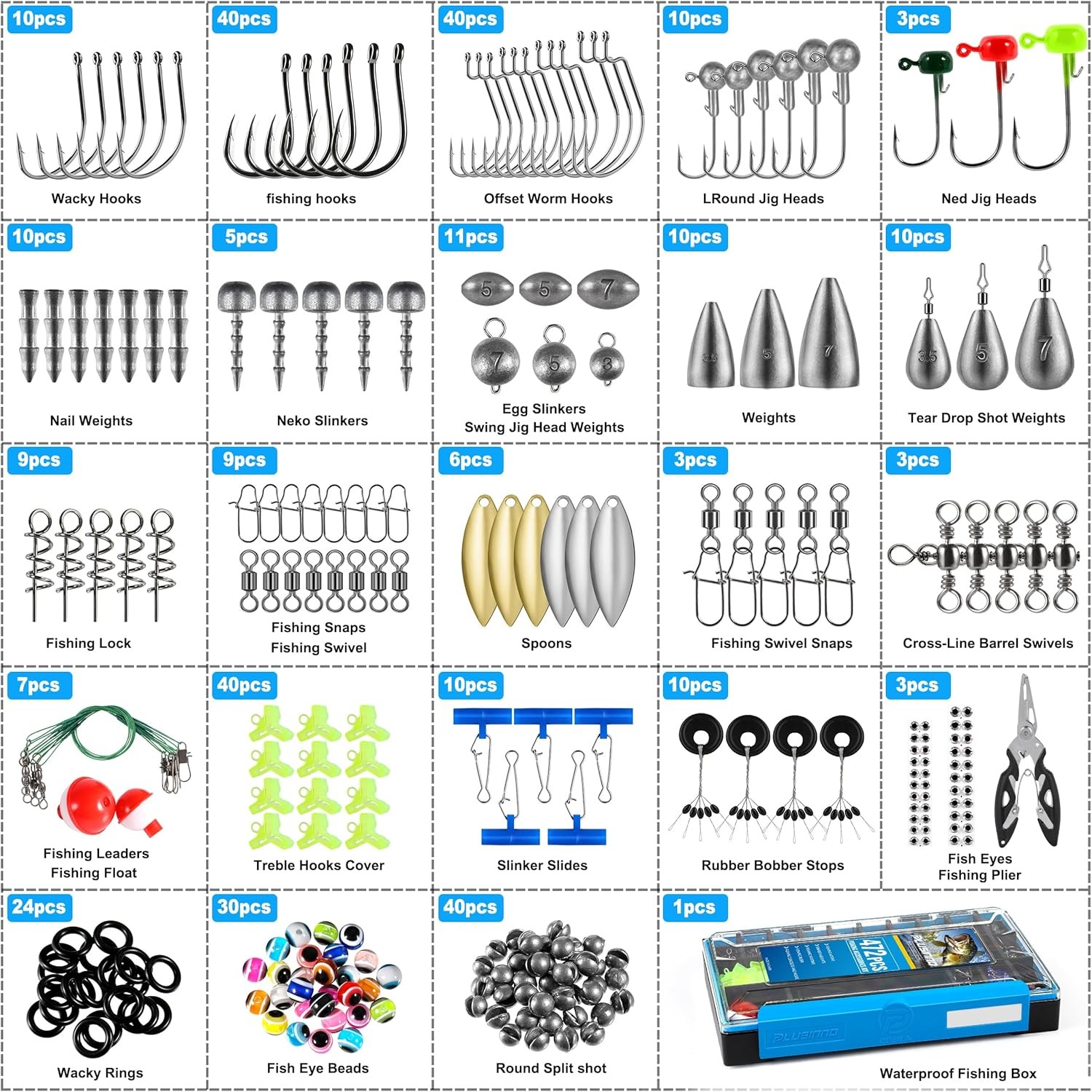 472PCS Fishing Accessories Kit, Waterproof Tackle Box