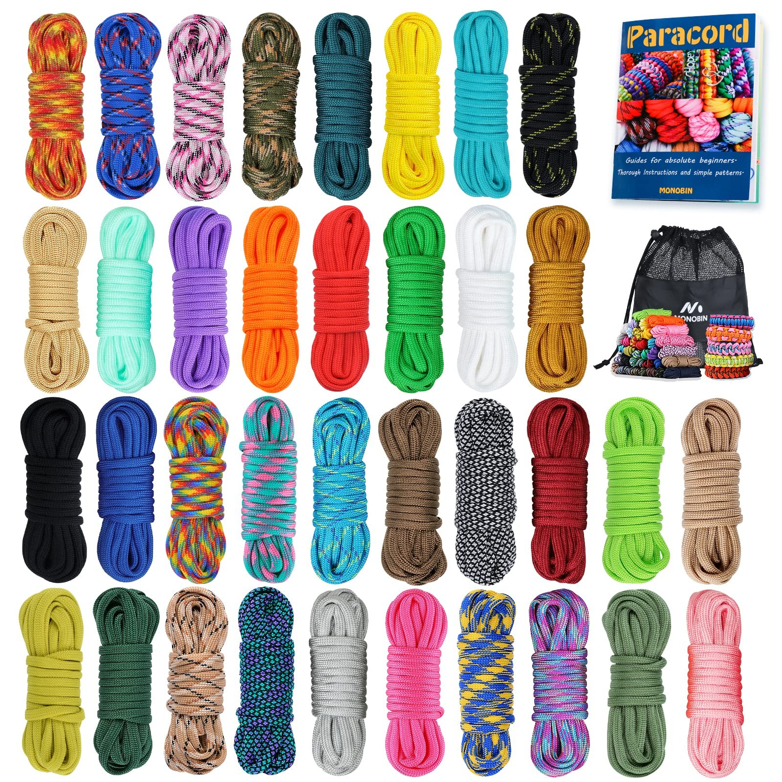 MONOBIN 36 Colors 10ft Paracord 550 360FT-10FT/Color, Red，blue，orange，black