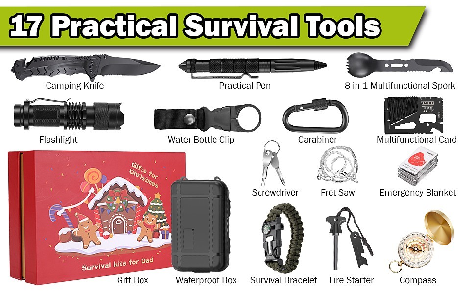 17 in 1 Camping Hunting Fishing Outdoor Adventure Tools Survival Gift Case Kit