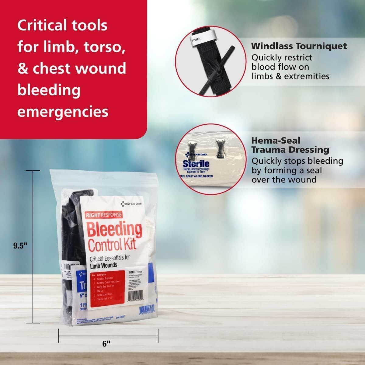 Critical Essentials 7-Piece Bleeding Control Kit with Tourniquet for Limb Wounds