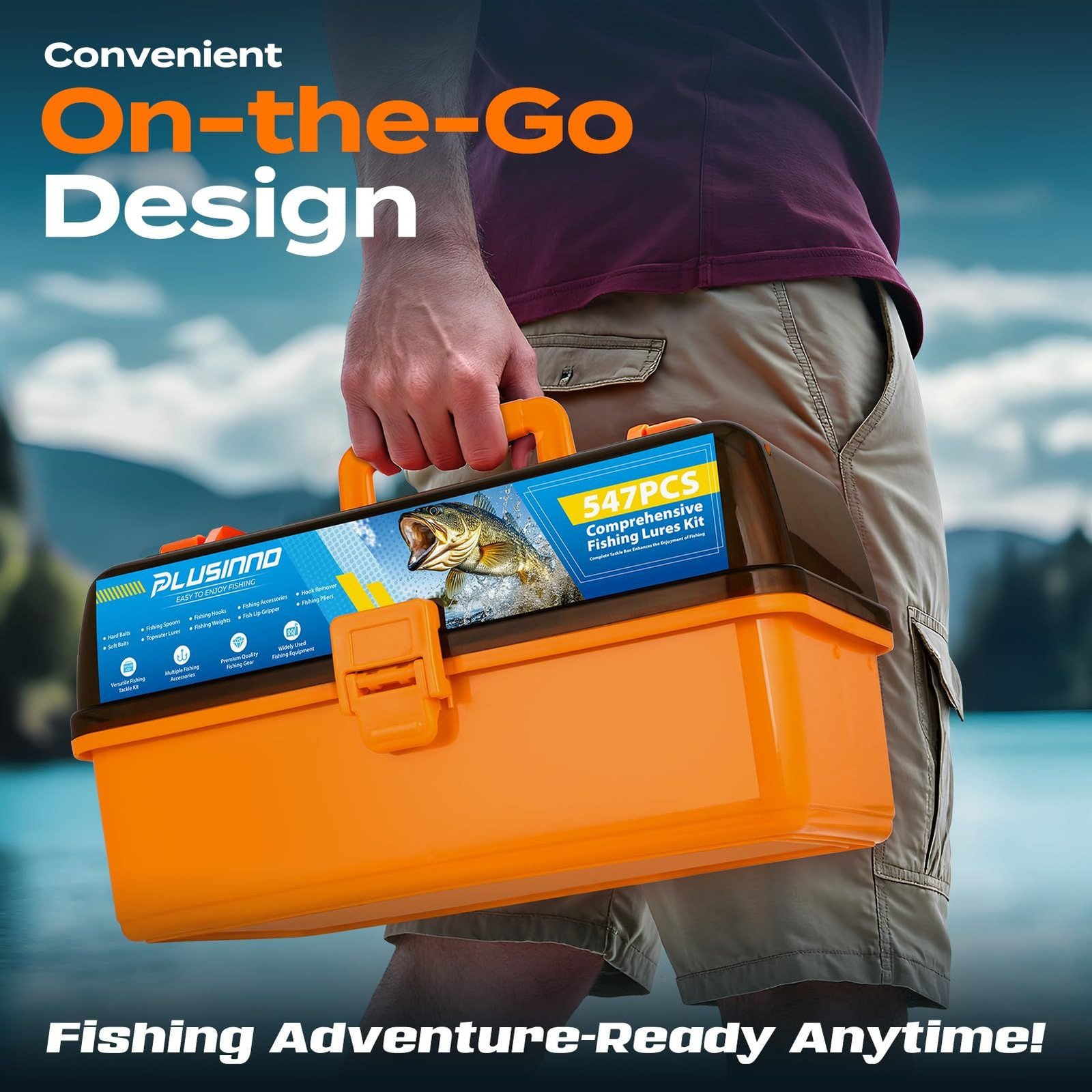 PLUSINNO Large 4-Layer Tackle Box with 14.5″ x 8.3″ x 8.1″, Orange