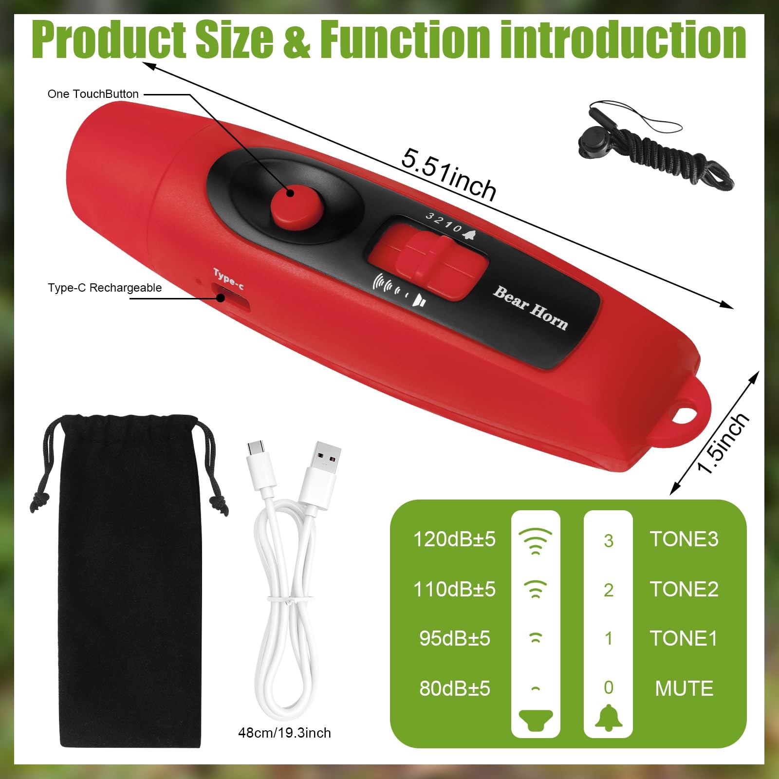 120±5 dB Rechargeable Bear Horn Electronic Air 4 Volume Levels 3 Tones Red