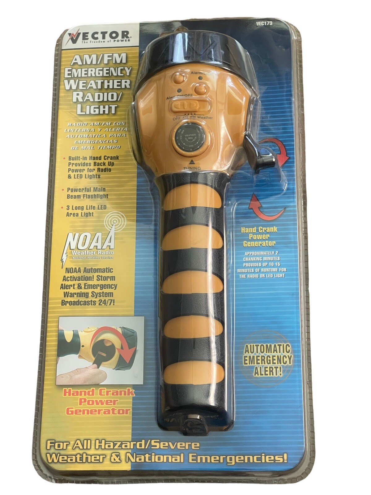 Vector AM/FM NOAA Emergency Weather Radio Light Hand Crank Generator VEC173 New