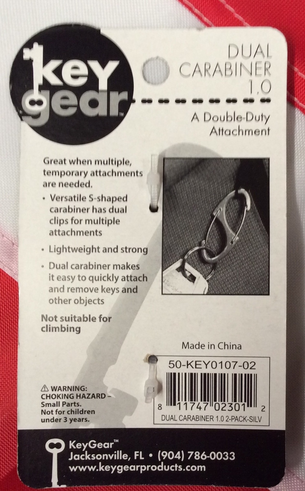 Dual carabiner 1.0 keychain emergency preparadness equipment Silver KEY GEAR