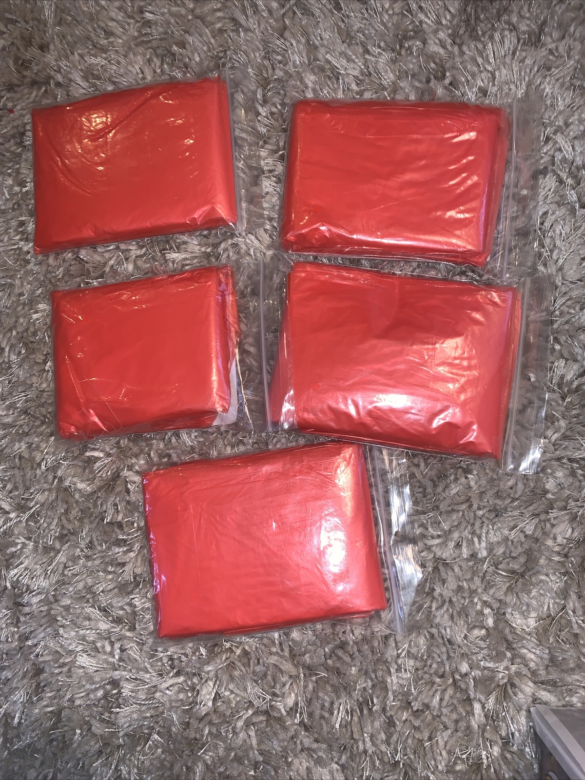 Lot of 5 Emergency Poncho, 50″X 80″ Lightweight, Reusable – Red color