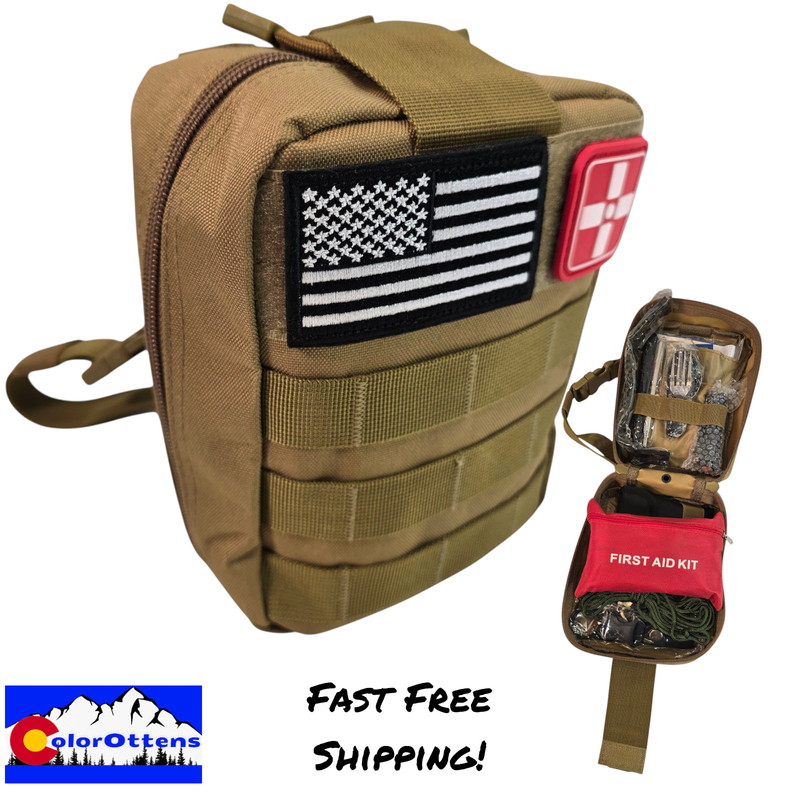 Emergency Survival Kit First Aid Bug Out Military Prepper Brown Molle Bag