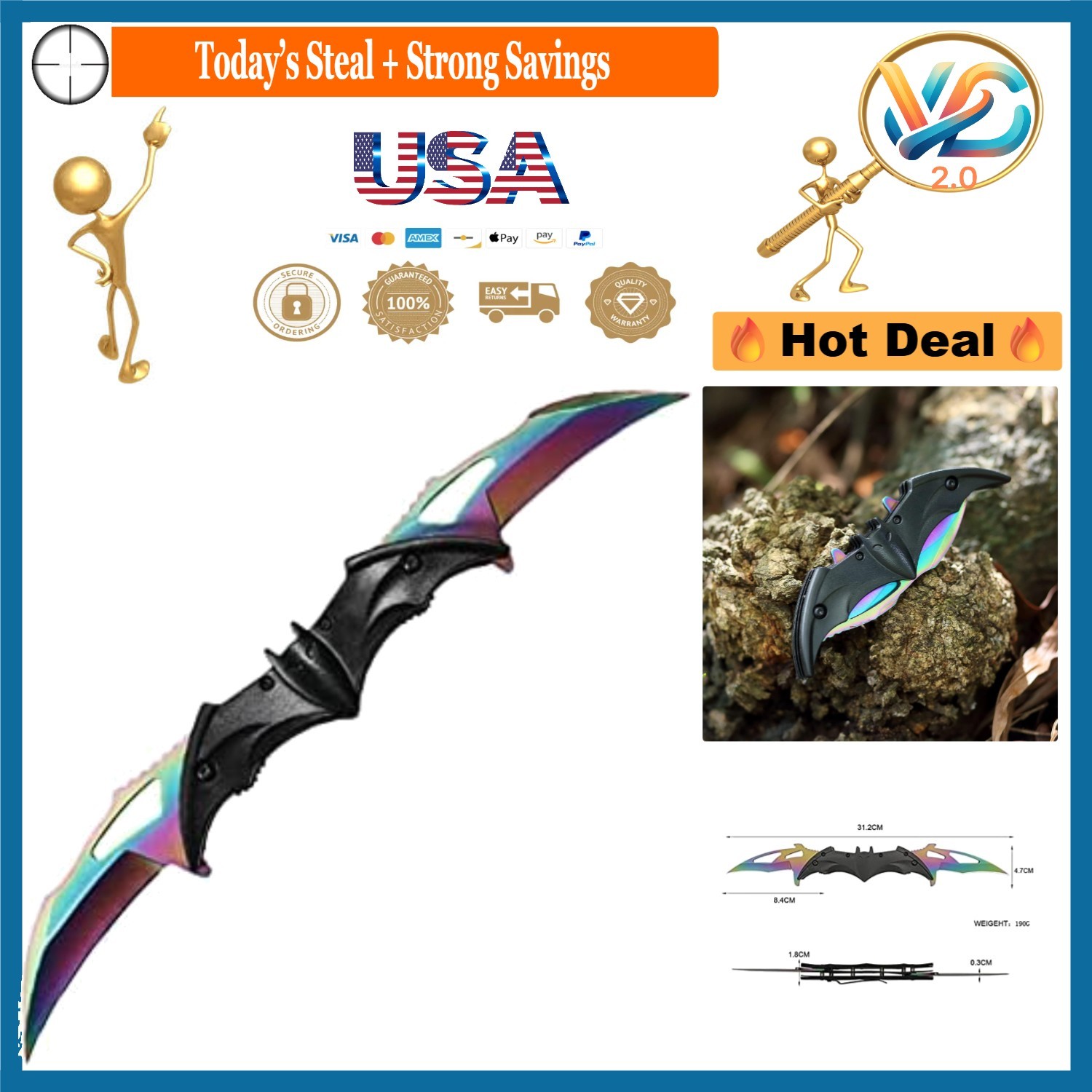 Color Bat Model Foldable Outdoor Survival Blade Camping Defense Tool