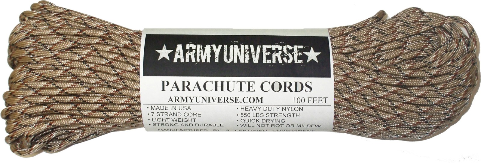 Army Universe Desert Camo Nylon Paracord 550 lbs Type 100 Feet,