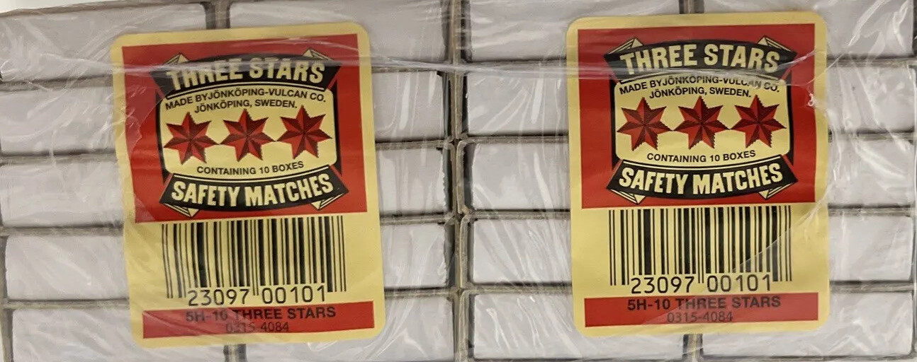 Swedish Camping Matches Three Stars Safety Matches 6 Pks/10 Pks/32 matches ea.