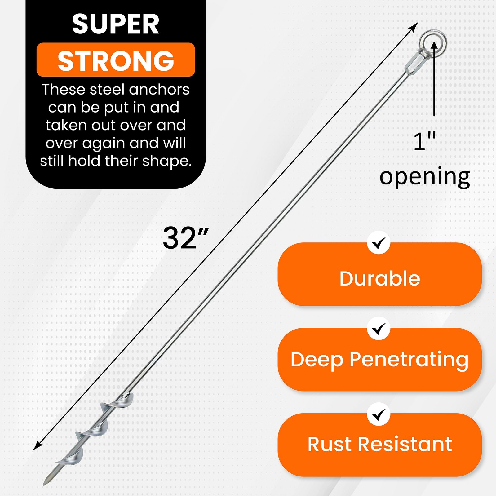 Ground Anchors Screw-in 32″ Set of 4 With Drill Bit – Earth Stakes Silver