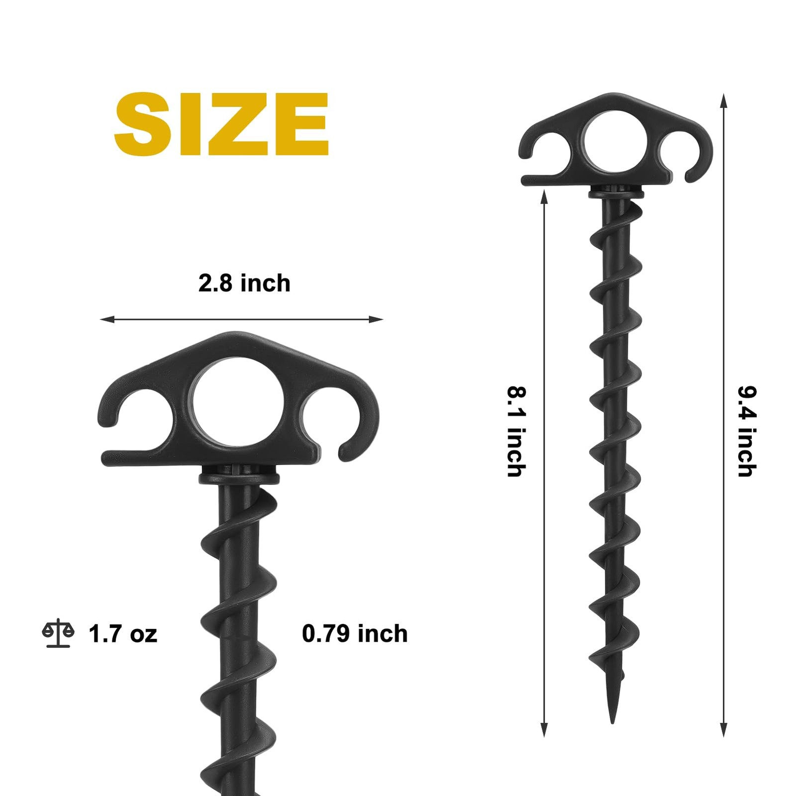 COBARYEN Tent Stakes Ground Anchors Screw in, 6 Pack Sand for Black