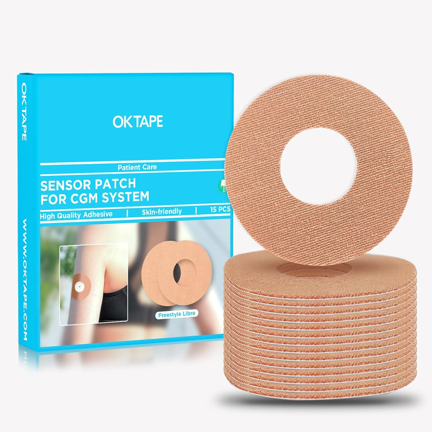OK TAPE Adhesive Patches for Freestyle Libre 1/2 – 15 PCS, Waterproof & Sweatpro