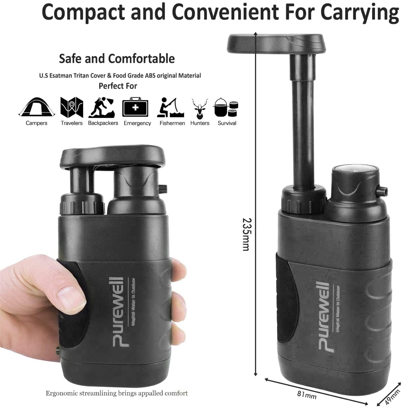 Water Filter Outdoor Survival Portable with Pump for Camping Hiking Trekking …