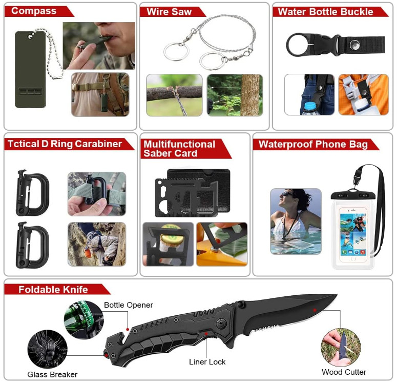 Emergency Survival Kit Bag First Aid Bug out Tactical Prepper Kit 222 Pcs Bag