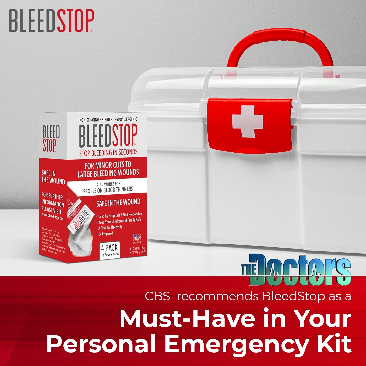 BleedStop™ First Aid Powder for Blood Clotting, Trauma Kit – 5 PK (15g) Pouches