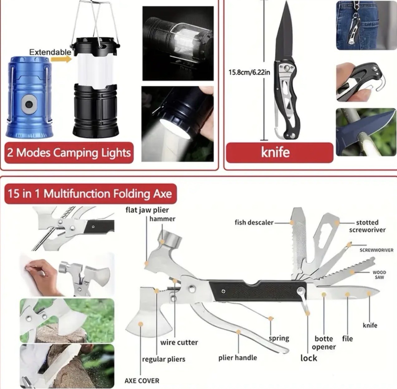 258 PCS Survival Gear Kit Camping Emergency Equipment Outdoor Tools Gift for Men
