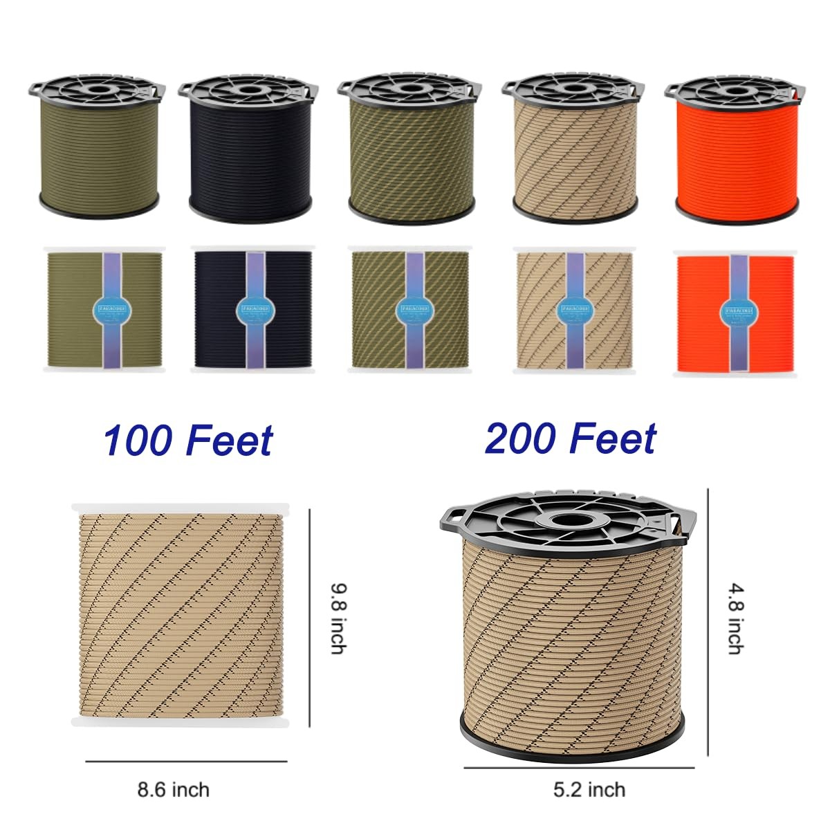 Parachute Cord 850lb | 550 Paracord 100 Feet 100 ft, Desert Camouflage