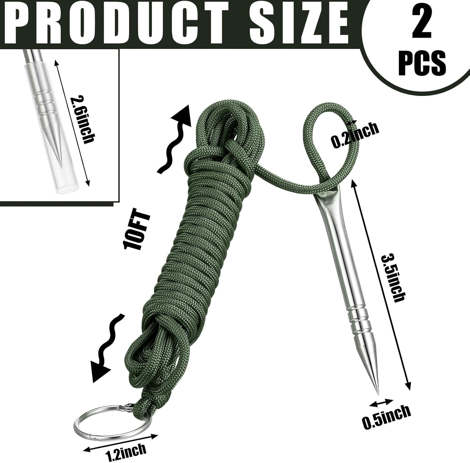 10 Ft Paracord Fishing Stringer – 2 Pack with Split Ring, 550Lb Capacity