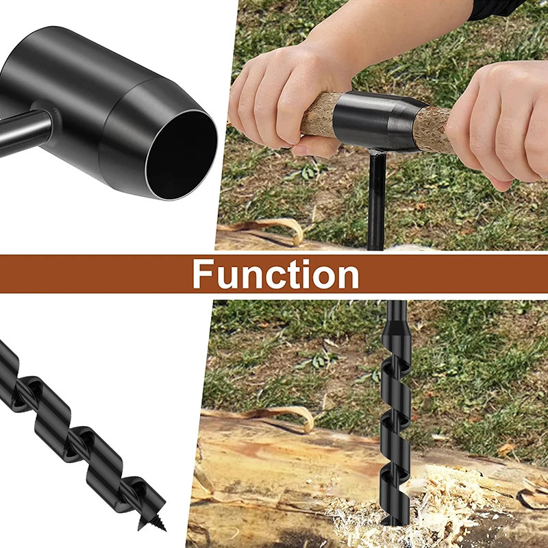 Hand Wood Punch Manual Auger Drill Bush-Craft Carbon Steel Portable Survival Bit