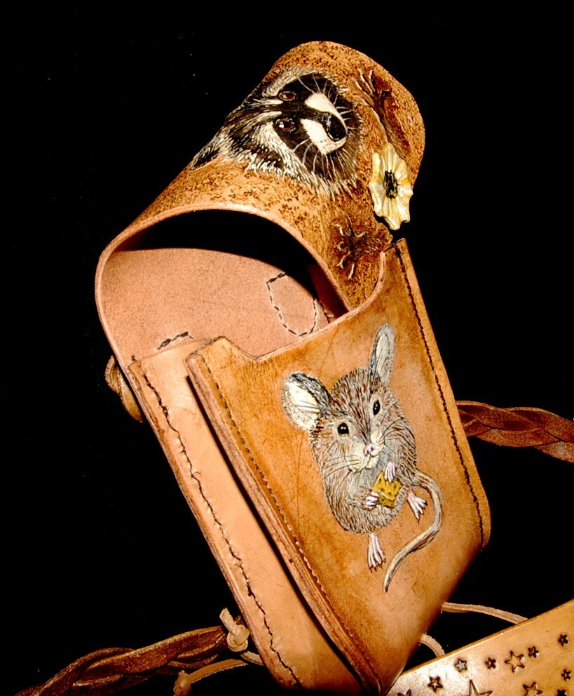 Raccoon Foraging Leather Bushcraft Bag with Mystery Braid
