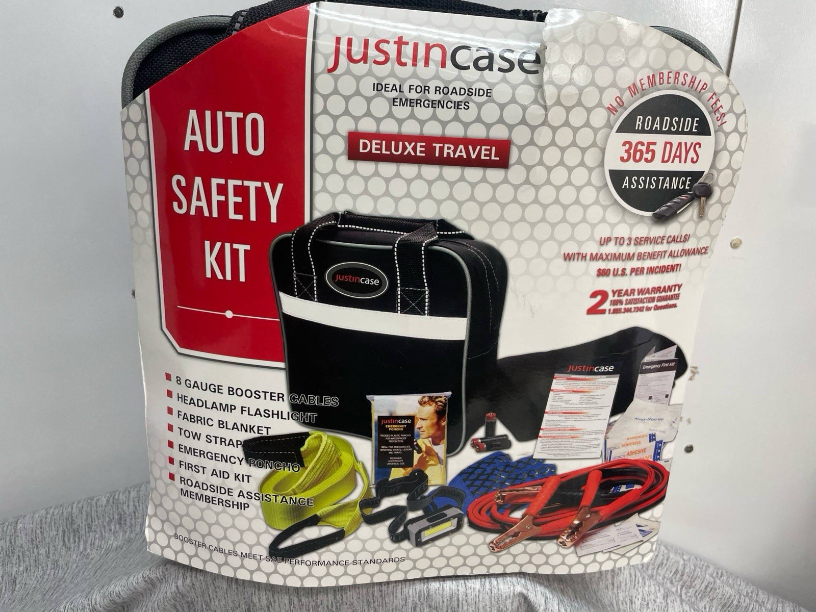 New Justin Case Deluxe Safety Kit Black, 8ft Cables, 12’ Tow Strap, Light M455
