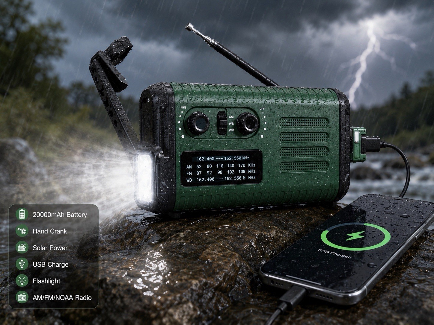 20000mAh/ 74000mWh Hand Crank Emergency Radio AM/FM/NOAA Weather