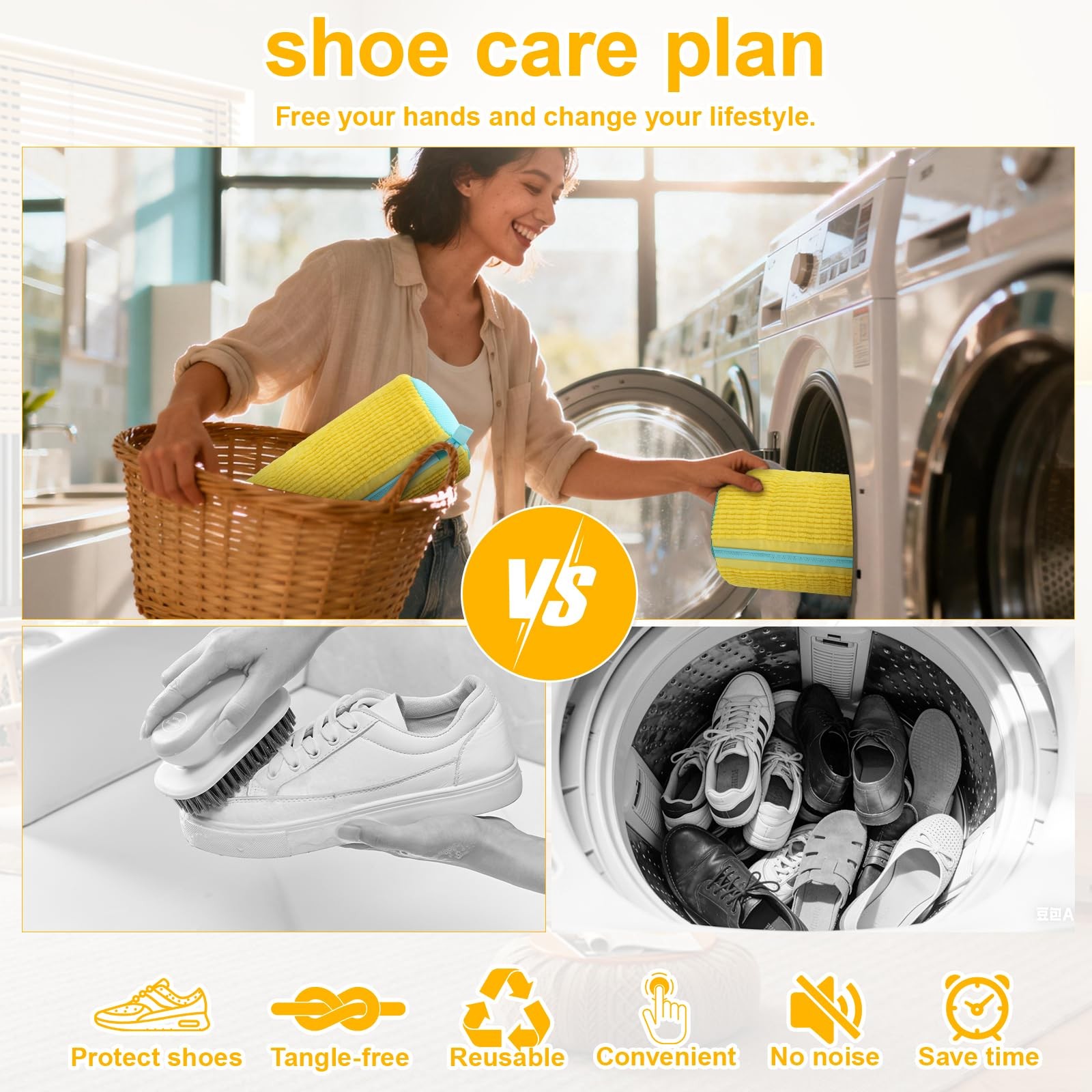 MURAEL Shoe Washing Machine Bag,Laundry Bag For Washer And Yellow 2pcs
