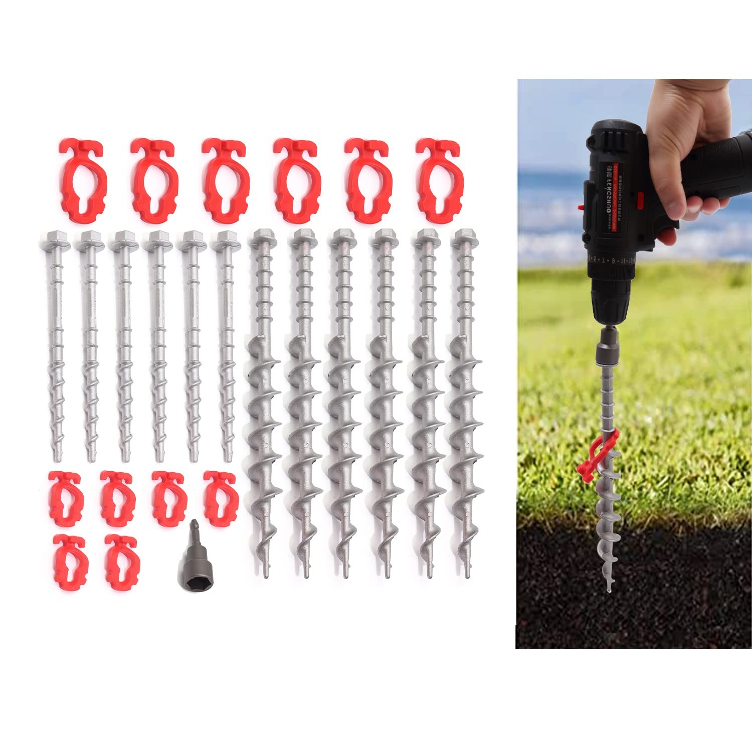 12 Pcs Aluminum Ground Anchors Non Rust Cast Silver Red Tie Down Stakes Set