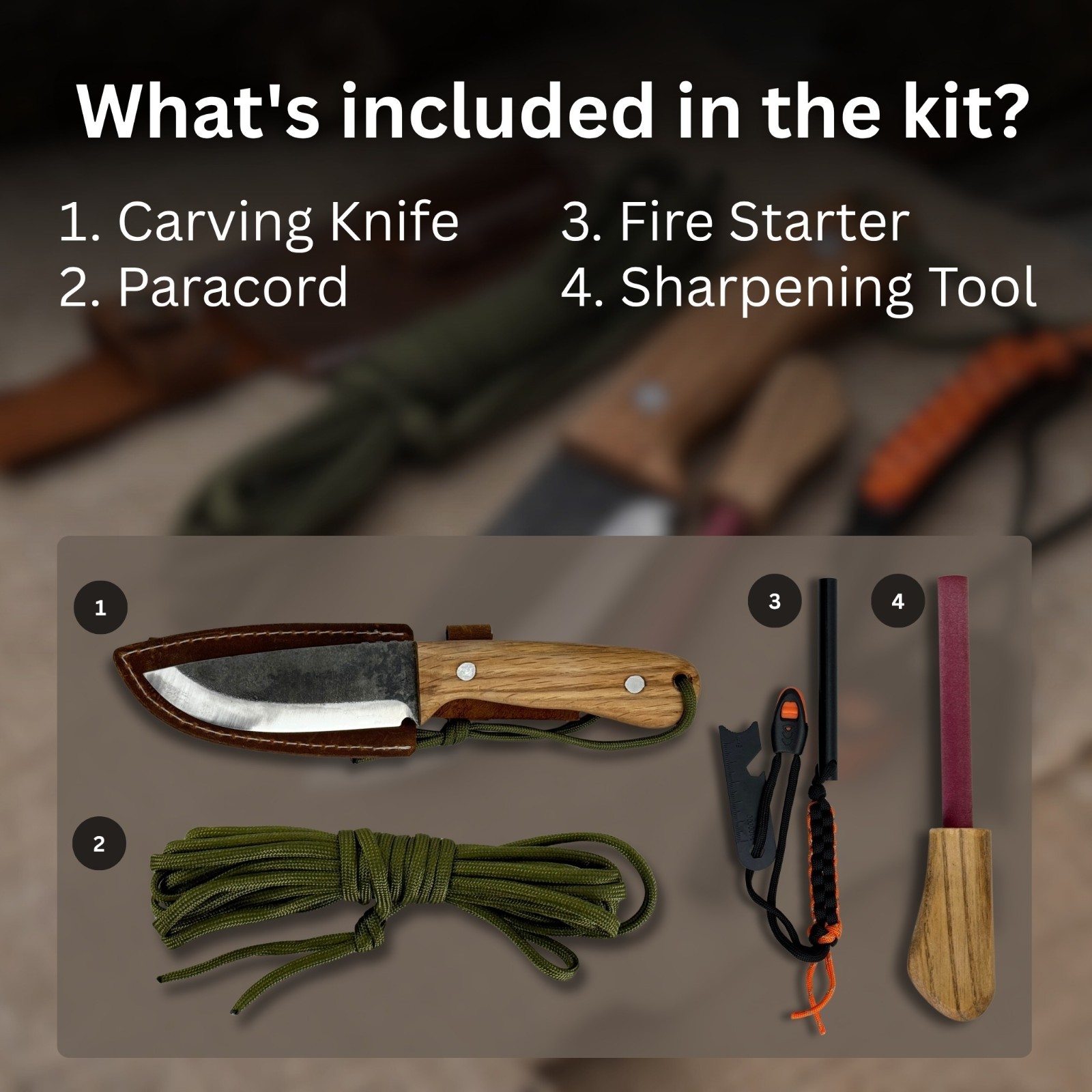Hiking Kit Bushcraft Knife Set with Forged Knife Ferro Rod Paracord Camping Gear