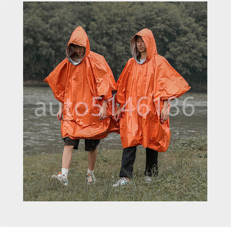 2Pcs Emergency Hooded Poncho Insulated PE Rain Coat Windproof Outdoor Hiking