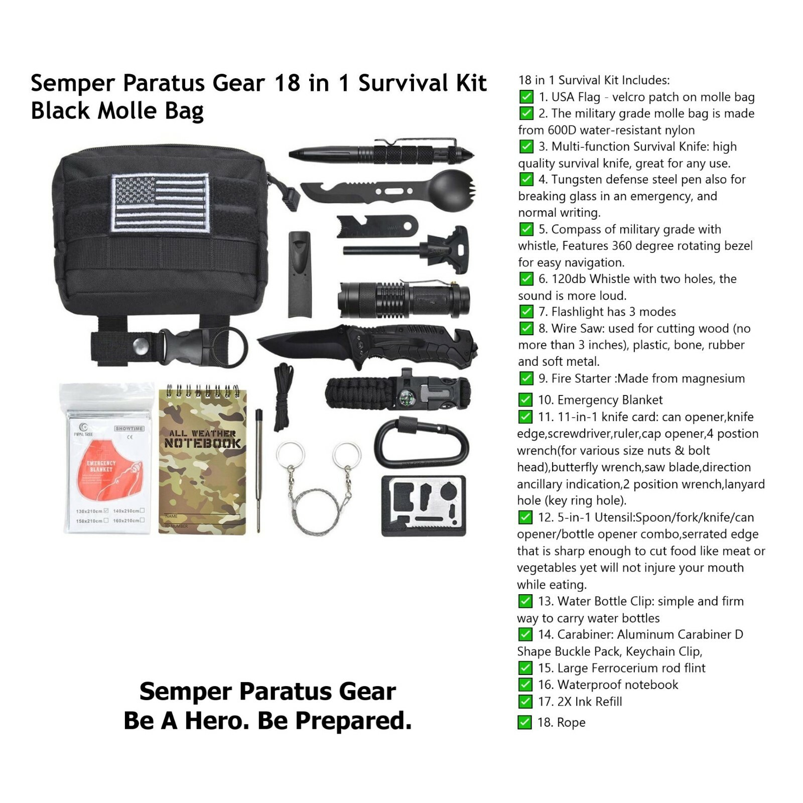 Semper Paratus Gear Gifts for Men 18 In 1 Camping Survival Kit – He will LOVE it