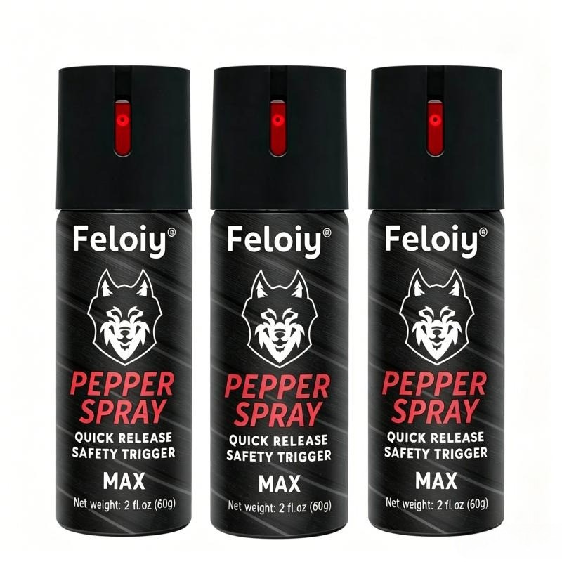 3 Bottles Feloiy Pepper Spray 2oz with Quick Release Safety Trigger Self Defense