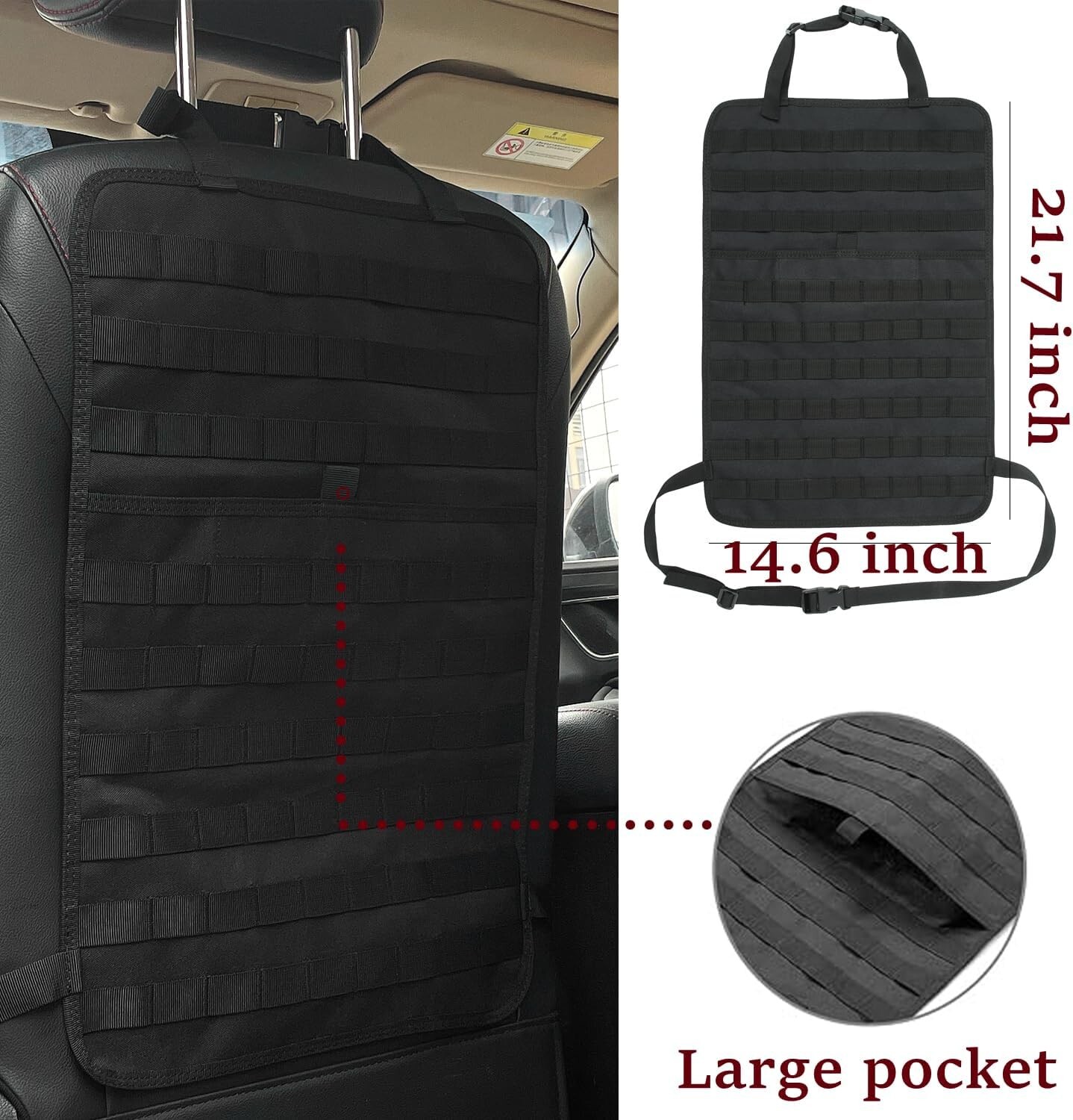 6 Pk Tactical Molle Car Back Seat Organizer 1 Panel 5 Detachable Molle Pouches