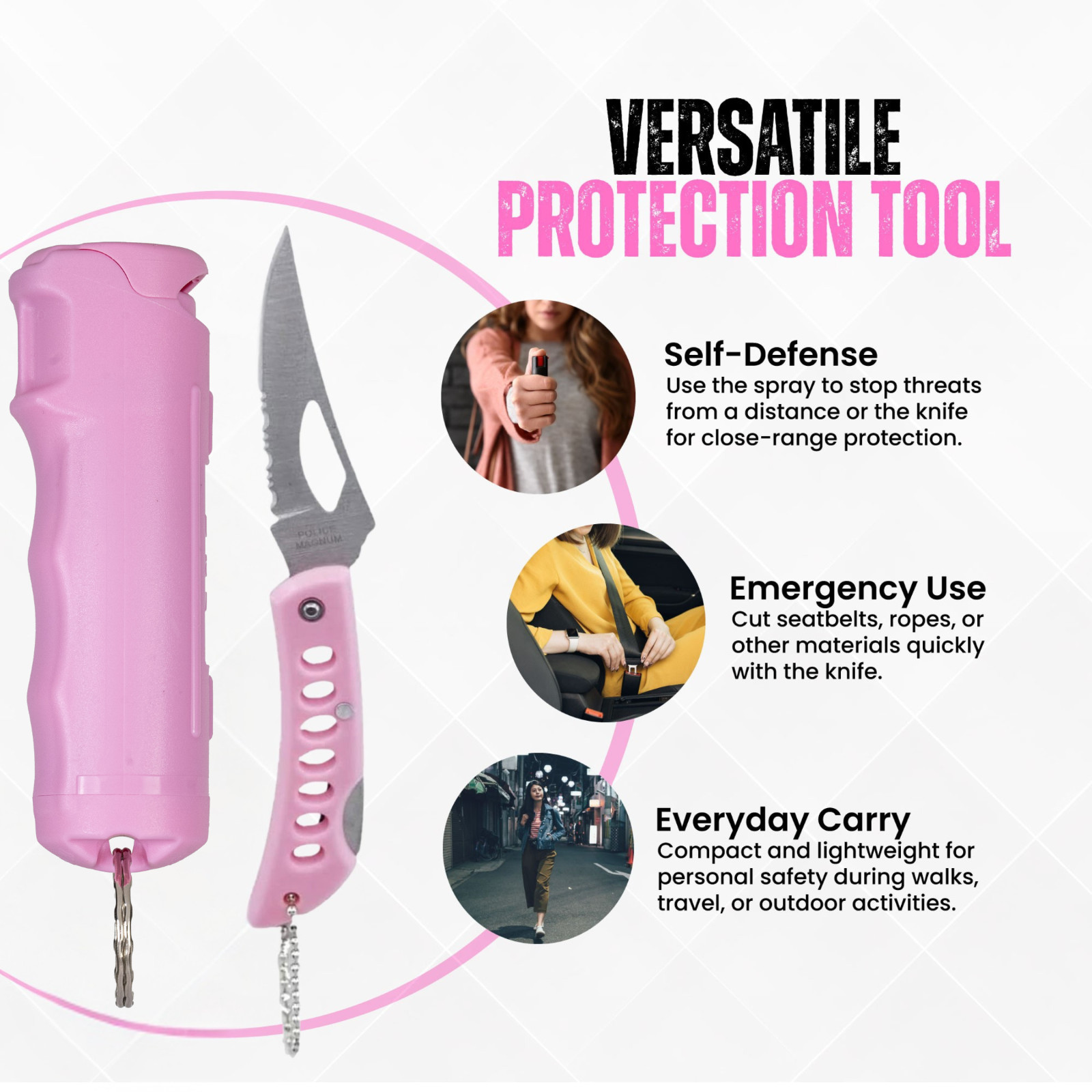 Police Magnum Pink Pepper Spray & Pink Pocket Knife Combo Safety Kit for Women