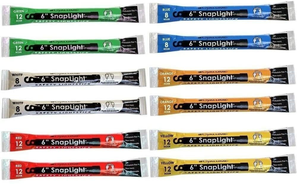 MULTI Pack 12 Red/White/Yellow/ GREEN + Cyalume Lightsticks Emergency Survival
