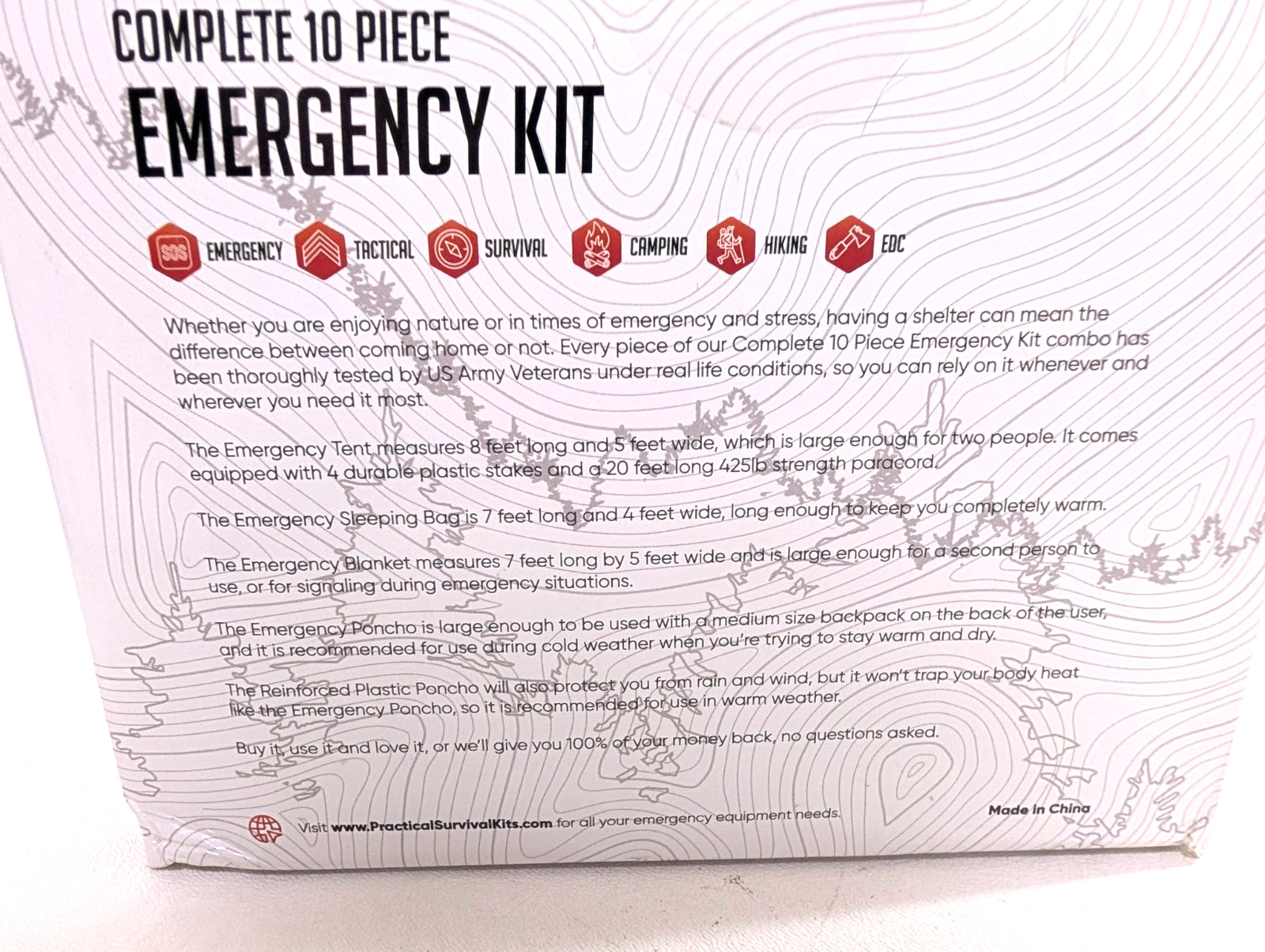 Practical Survival 10 Piece Emergency Kit – Tent, Sleeping Bag, Cold/Warm Poncho