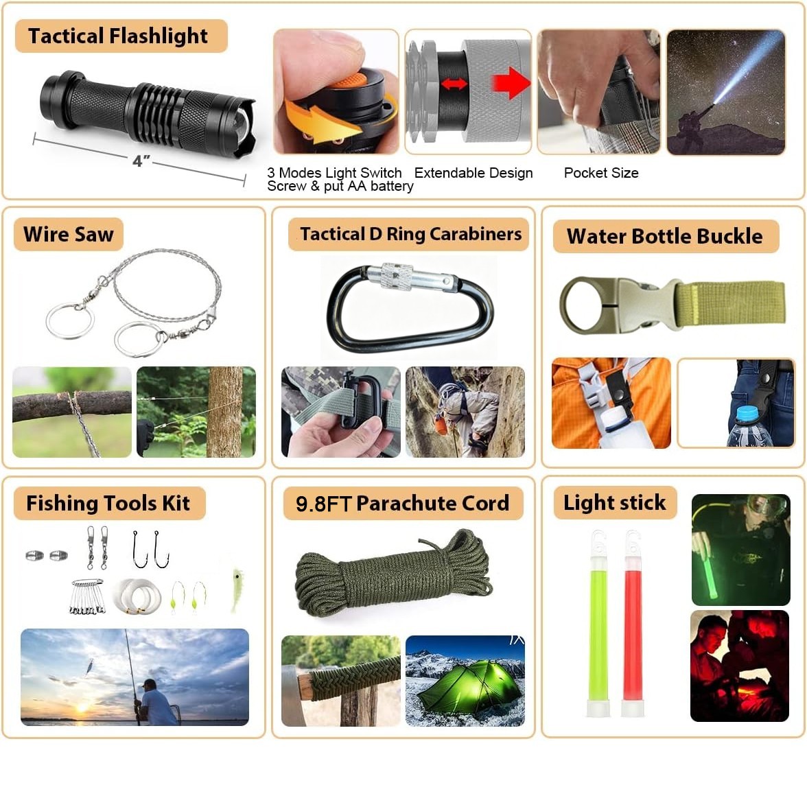 48Pc Survival First Aid Kit Emergency Survival Gear Kit with Bag Outdoor Camping