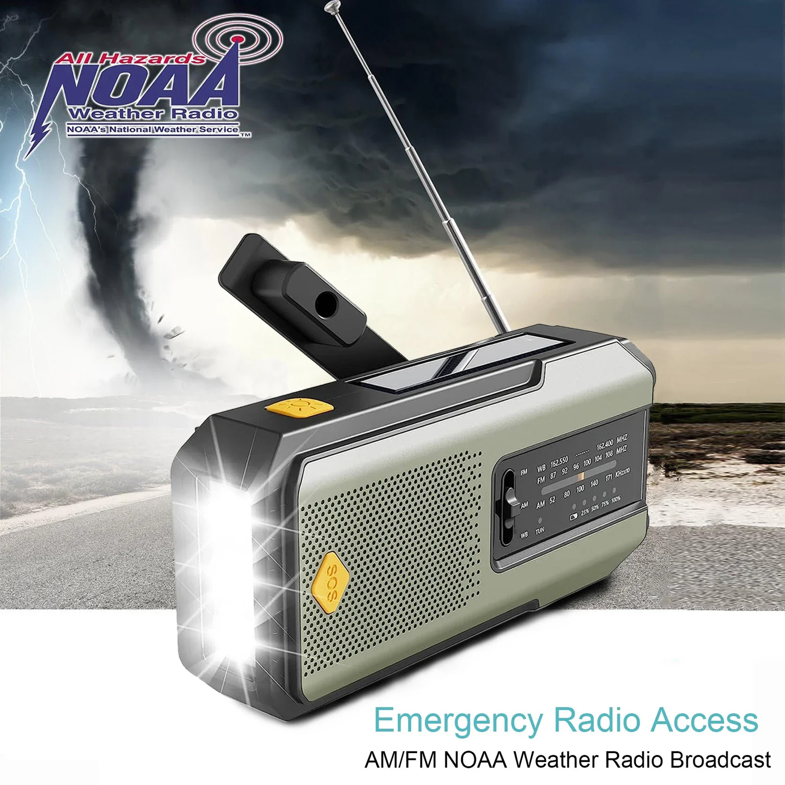 Emergency Portable Hand Crank NOAA Weather Radio,Solar Powered,AM/FM,SOS Alarm,3