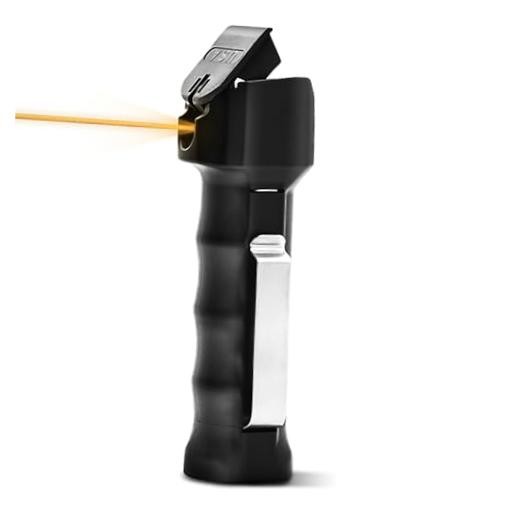 Pepper Gel for Self Defense,18-Foot Range, Flip-Top Safety, Belt Clip, black