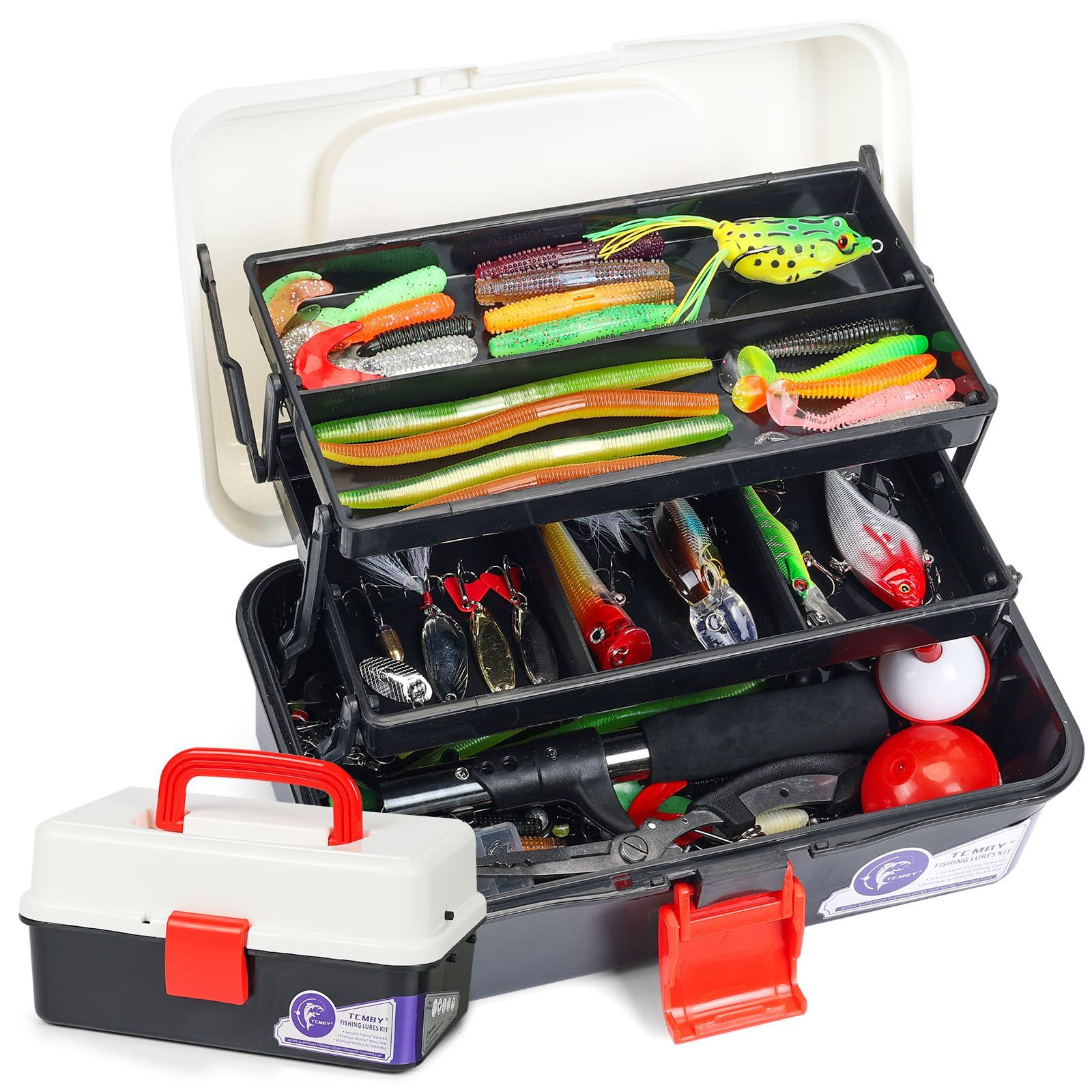 TCMBY 3 Layers Tackle Box with 11.0*5.5*5.1 inches, White Black
