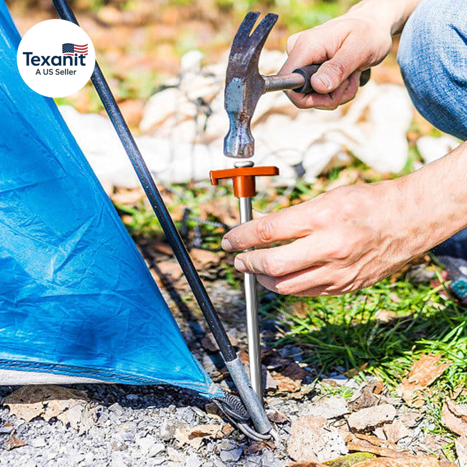 USA 10-Pack Secure Protection Galvanized Tent Stakes,Rust-Proof Steel Canopy Anc