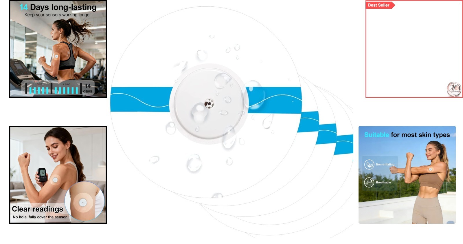 20-Pack Waterproof Hypoallergenic Sensor Covers for 10-14 Days