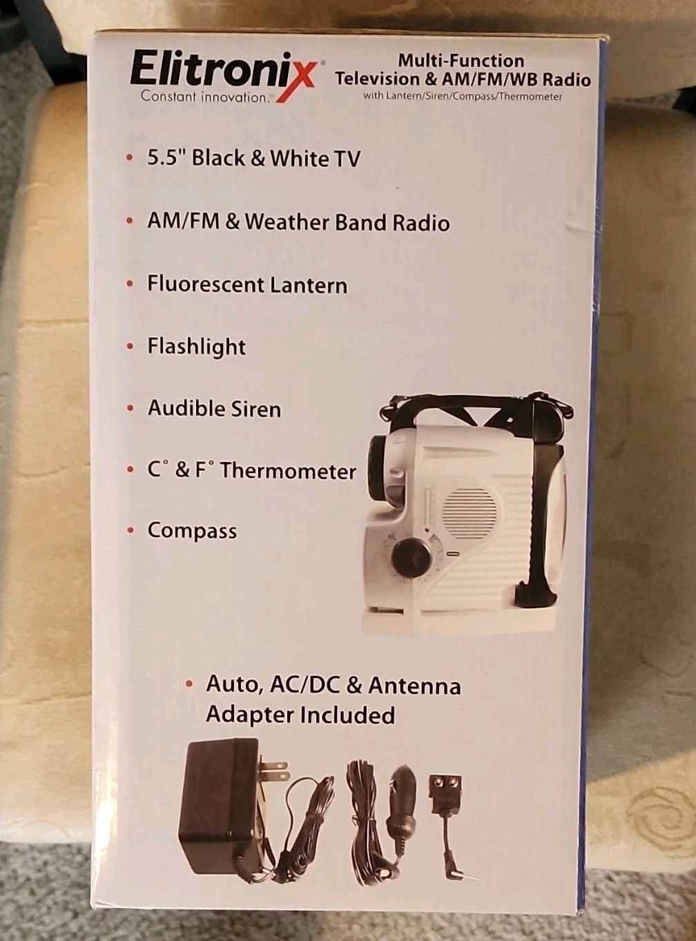 Elitronix AD-391 Multi-Function TV Radio White Lantern Siren Compass Thermometer