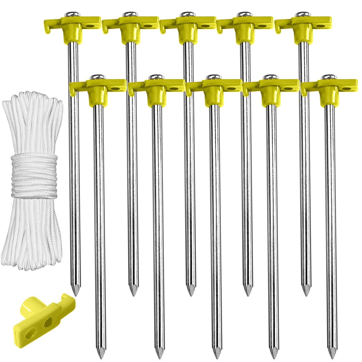 ABCCANOPY 8 Inch Tent Stakes 10 Pcs Non-Rust Metal Ground 8 inch, yellow