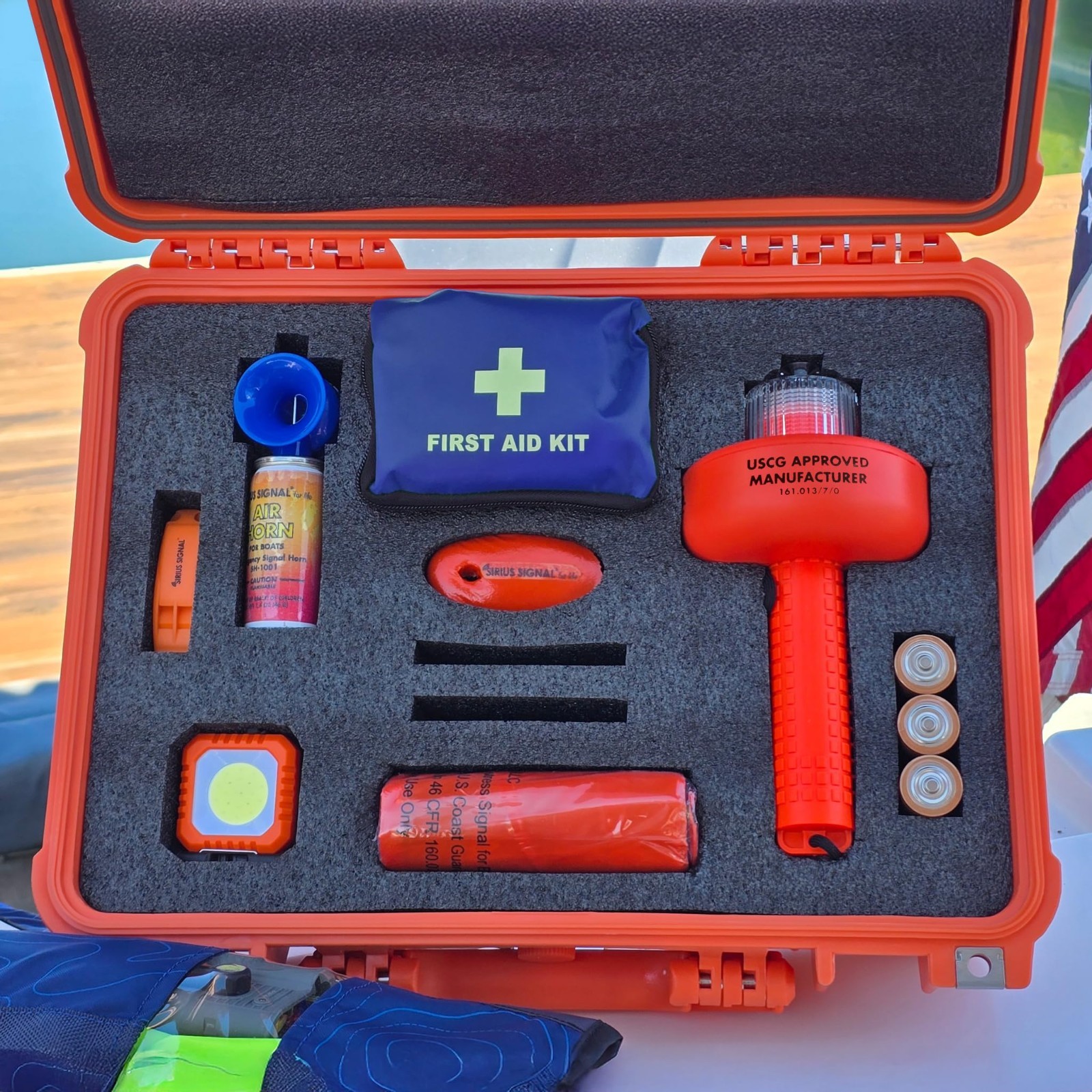Complete Boating Safety SOS Kit – Visual, Audible, First Aid System – USCG Appro