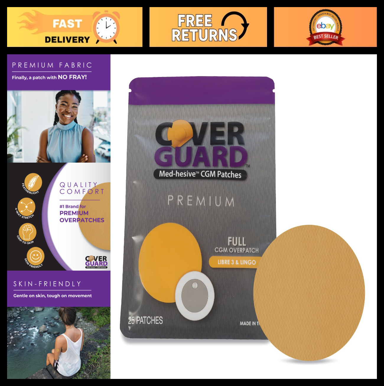 Waterproof CGM Overpatch for Freestyle Libre 3 | 25-Count | Full Coverage, Easy