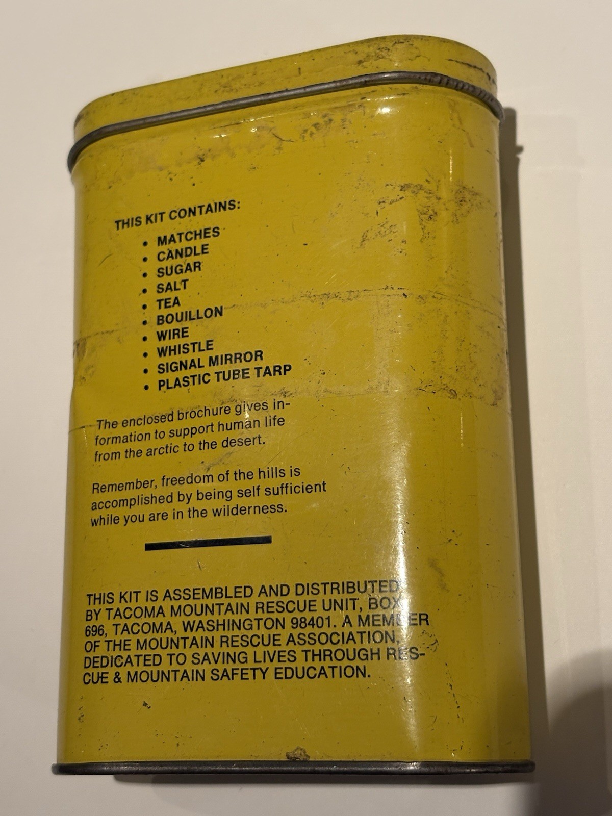 Storm Kit Survival Tacoma Mountain Rescue Unit Filled Container Tin Vintage
